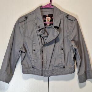 Decree Grey Studded Cropped Moto Utility Jacket Size Large